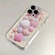 Pink Seashell And Starfish Pattern Transparent Space Phone Case For Galaxy A13, A14, A15, A16, A21S, A22, A23, A24, A25, A32, A34, A35, A50, A52, A53, A54, A55, A73, S21 Ultra, S22 Plus, S23+, S24 FE, And Phone 17, 17Air, 17pro, 17pro Max, 16, 15, 14, 13, 12, 11, PRO MAX, X, XS, PLUS. Stylish And Simple Design. Shockproof And Soft Protective Cover. Unique Creative Design. - 彩色 - 查看 5