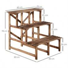 Outsunny 3-Tier Plant Shelf Made Of Fir Wood, 80 X 80 X 78 Cm, For Garden, Balcony And Terrace. - Camel - View 3