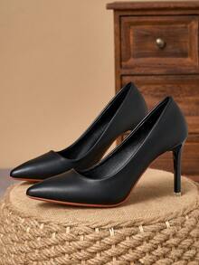 MonaNise 女士舒适尖头高跟鞋，米色、藏蓝色，9厘米细跟，时尚、度假、旅行、休闲、百搭、闭趾、棕色复古、黑色 - 黑色 - 查看 5