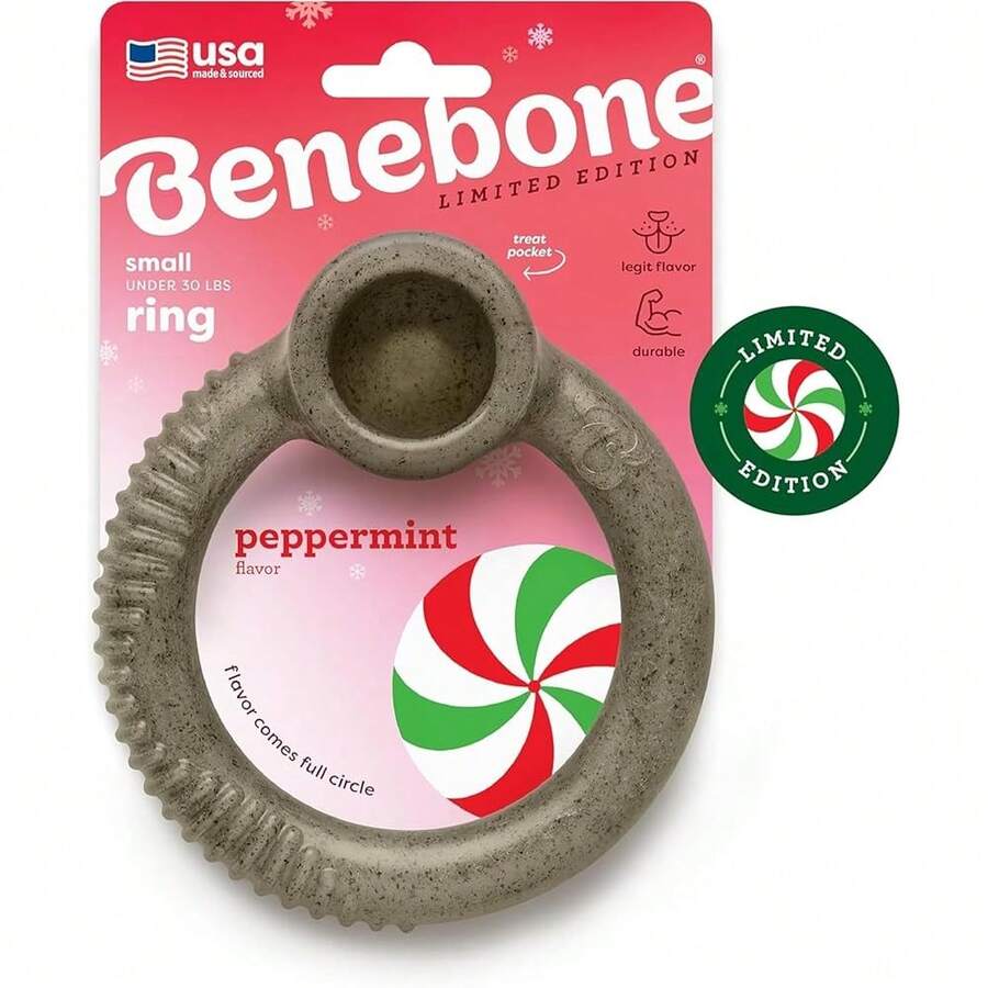 Benebone Peppermint Ring – Limited Edition Holiday Flavor, Durable Chew Toy For Aggressive Chewers, Made In USA, Small,Small - 小的 - 查看 1