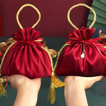 10pcs Silk Wedding Candy Bags - Drawstring Gift Bags, Holiday Party Gift Jewelry Making Display And Packaging Supplies, Ideal For Engagement Gifts, Party Favors And Gifts, Wedding Favors, Reusable Gift Bags