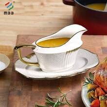 MBB 15盎司陶瓷酱汁船带沥水架，一套，含托盘，适用于沙拉酱、奶精、肉汁、黑胡椒等；优雅浮雕酱汁碗带托盘和大把手，非常适合盛放火鸡肉汁、沙拉酱、奶精、牛奶、肉汤等；白色款可用于微波炉和洗碗机，金色款不建议用于微波炉。 - 彩色 - 查看 7