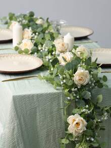 180cm Champagne Silk Cloth With Eucalyptus & Baby's Breath Vines, 1pc - Champagne - View 6
