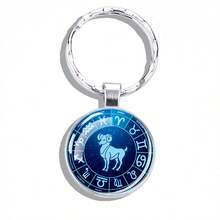 1pc 12 Zodiac Keychain, Zodiac Logo Glass Cabochon Keychain, Men's Accessories, Birthday Gift - Silver - View 19