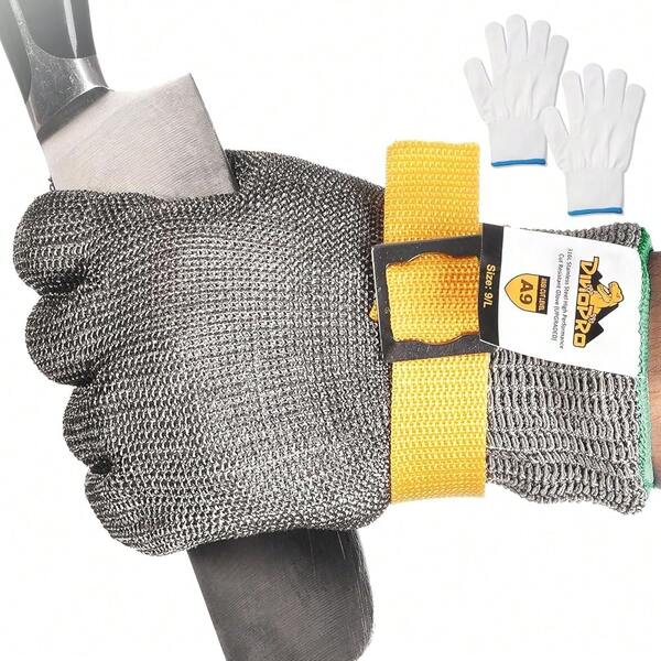 Upgraded 2.0 ANSI A9 Cut Resistant Glove  Cutting,Stainless Steel Mesh Metal Glove Mandoline  Protection For Slicing,Kitchen CooFKing,Oyster ShucFKing And Fish Scale Remover,Large