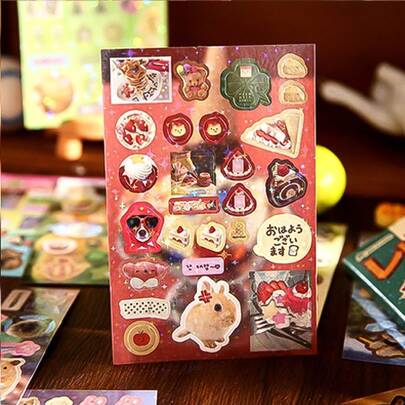 30pcs/Book Japanese Retro Style Sticker Book, Cute Pet & Snack Series Stickers For Scrapbooking, Planner, Phone Case, Photo Frame, DIY Crafts
