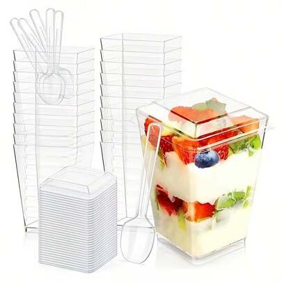 20/50/100 st. 5oz återanvändbara dessertkoppar med lock och skedar - mångsidiga genomskinliga partykoppar för bananpudding, yoghurtparfait, moussetårta och glass - hållbara och stapelbara, lämpliga för födelsedagar, bröllop, festtillbehör, bröllopscatering - behållare för matlagning för högtider, stapelbar design, lättviktigt material, evenemangsplanerare