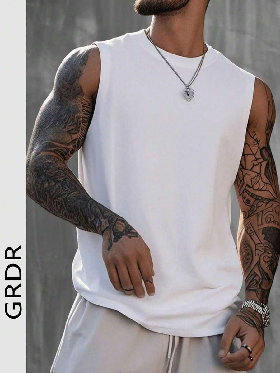 GRDR 男士夏季休闲圆领透气背心 - 白色 - 查看 1