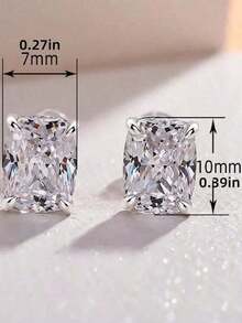 1pair Exquisite Zirconia Geometric Square Earrings, Minimalist Design, Versatile & Classic Style Earrings - Bạc - Xem 6