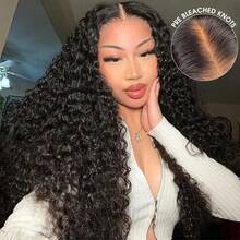 13x4 13x6 高清蕾丝前额深卷波波头假发，200% 密度，深波浪，4x4 5x5 预剪无胶蕾丝闭合假发，即戴即走，预先拔毛，预先漂白，带婴儿发，自然发际线，耐热纤维，合成纤维与人发混合，女士假发，预剪蕾丝适用于 4x4 5x5 黑色，8-36 英寸 - 自然色&黑色系 - 查看 8