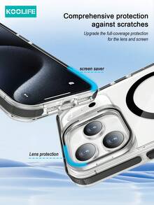 KOOLIFE 1pc Transparent 2.0 Magnetic Back Cover Case Compatible With IPhone 17 Pro, Metal Lens Frame, Kickstand, Separate Buttons, Side Rail Design, Compatible With IPhone 17 Pro Max/ 17/ 17 Pro - Transparent Black - View 4