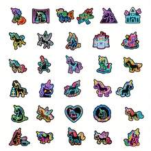 50张独角兽贴纸套装，可爱贴纸，适用于笔记本电脑、水瓶、书籍、礼物、包包、行李箱、剪贴簿、汽车，防水彩虹贴纸，适合青少年和成人 - 彩色 - 查看 6