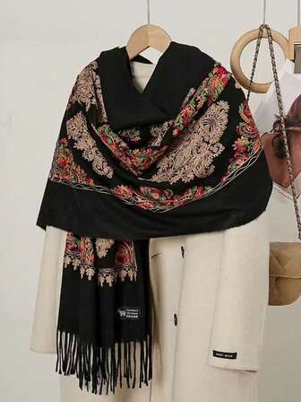 1pc Vintage Tassel Scarf, Bohemian Style, Warm Accessory For Autumn/Winter