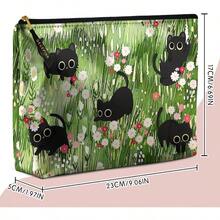 XAPY C Makeup Bag For Purse Of Cosmetic Bags For Wen Fun  Zper Travel Tetry Pouch 10X8 Inches-Black Cat Floral Makeup Pouch - 白色 - 查看 3