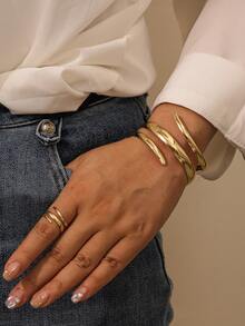 Bộ trang sức nữ thiết kế hình học vàng sang trọng 2 chiếc, bao gồm vòng tay bản rộng và nhẫn, thích hợp cho các dịp hàng ngày và tiệc tùng, lý tưởng làm quà tặng ngày lễ tình nhân Valentine, Mẹ, Mẹ, Ngày của Mẹ, Quà tặng - Vàng - Xem 4