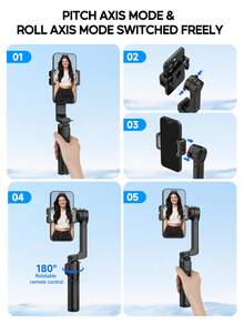 TOKQI Portable Gimbal Stabilizer For Smartphone,360°Automatic Rotation Foldable Phone Holder With Wireless Remote Control,Extendable 3 In 1 Selfie Stick Tripod/Gimbal Stabilizer/Ground Stand With Changable Fill Light For Smartphone,Gopro - Multicolor - View 9