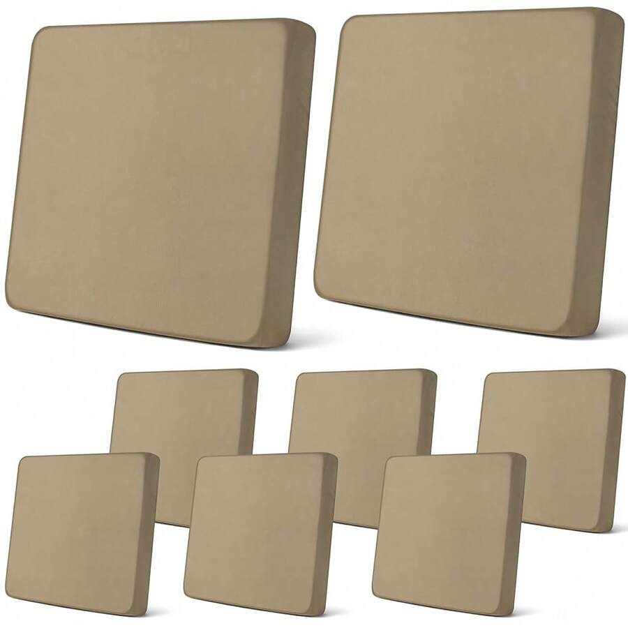 Newwiee 8Pcs Patio Cushion Covers Stretch Outdoor Cushion Cover Replacement For Patio Furniture Sofa Couch Slipcovers, Soft Flexibility Washable Furniture Protector(Waterproof Pure,Khaki Yellow),One-Size,KhakiYellowWaterproofPure - 卡其黃防水純色 - 查看 1