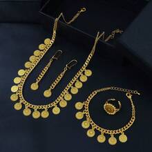 24K Gold Plated Turkish Fashion Jewelry Set, Arabic Bridal Necklace, Bracelet, Earrings, Ring For Middle Eastern Nigerian Women Wedding Party - 4pcs Jewelry Set - View 20
