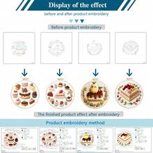 初学者刺绣套装 - 甜点主题，预印巧克力蛋糕和马卡龙图案，包含20厘米绣绷、绣线、绣针和工具，手工工艺套装
