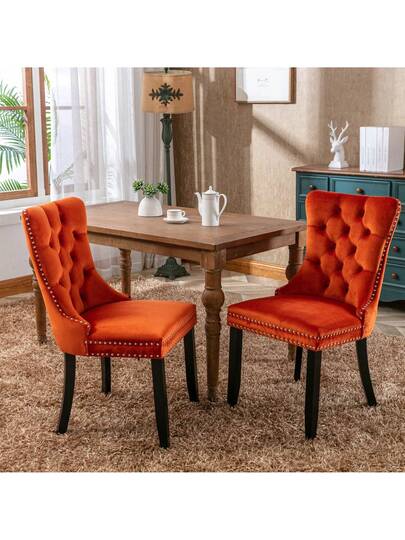 Moderne Dining Chairs, High End Tufted Solid Wood, Contemporary Fluwelen Upholstered Piece Studded Wooden Legs, Orange, Blue. view 2