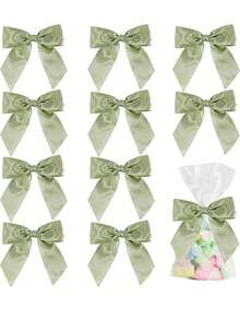 5/10 Stück salbeigrüne Satinband Schleifen mit Twist-Verschluss für Geschenktüten, salbeigrüne Satinband Schleifen für Geschenkverpackung, fertige Schleifen für Basteleien, Partybevorzugungen, Hochzeit, Babyparty Dekorationen und Partybevorzugungen, Twist-Verschluss Satinband Schleifen, fertig gebundene Bastelschleifen für Geschenktüten, Geschenkverpackung, Körbe, Hochzeit, Babyparty, Geburtstag, Weihnachtsparty in Salbeigrün - Verschiedenfarbig - Übersicht 1