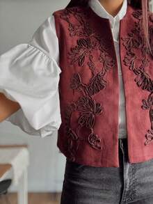 Wildy Western Wear 女士麂皮背心，女士休闲无袖外套，夏季服装 - 酒紅色 - 查看 4