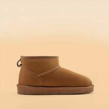 Women Faux Fur Lining Water Resistant Warm Snow Boots,Genuine Suede Winter Mini Boots Slip On Memory Foam Comfortable Holiday Commuting Chestnut Ankle Booties - 紫紅色 - 查看 6