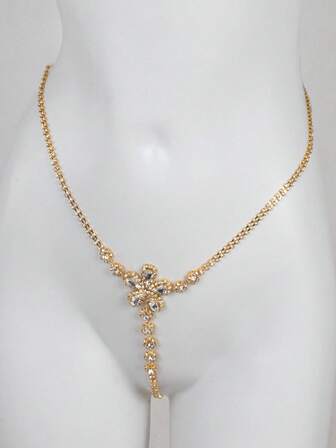 1件性感女士水钻超闪亮奢华丁字裤身体链配饰