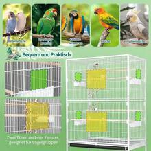 Large Metal Bird Cage With 4 Wheels, Budgie Cage With Feeding Bowl, Cage Toy, Jumping Swing For Bird With 2 Doors, 4 Wooden Poles, 132 X 78 X 52 Cm - 白色 - 查看 6