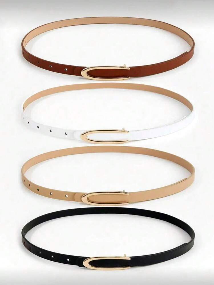1/2/3/4pcs Minimalist U-Shaped Buckle Women's Skinny Waist Belt, Elegant High-End Design For Dresses, Versatile Casual Daily Commute Belt, Suitable As Gifts - Multicolor - View 3