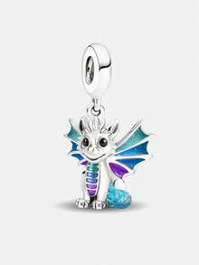 1pc 925 Sterling Silver Glow-In-The-Dark Dragon Pendant Bead, Suitable For Women Bracelet, Bangle DIY Jewelry Making And Daily Wear Accessories, Ideal For Girls - Gather - View 13