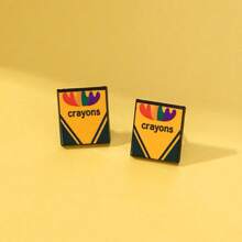 蜡笔耳环珐琅日常饰品耳钉送朋友时尚精致 - 彩色 - 查看 3