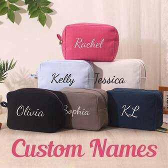 Borsa cosmetica personalizzata a quadri waffle: borsa per il trucco con lettera ricamata, borsa da toilette a quadri bianchi waffle, borsa cosmetica a quadri waffle, borsa per il trucco con monogramma iniziale, regalo per lei, regalo per addio al nubilato, borsa per il trucco personalizzata, borsa da toilette personalizzata, borsa da toilette con nome, borsa ricamata, regalo per le donne, regalo per damigella d'onore