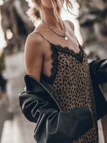 VIBEWAVE 2026 Summer New Leopard Print Spaghetti Strap V-Neck Sleeveless Loose Dress For Women, Vintage Inner Layering Elegant Long Dress - Multicolor - View 4