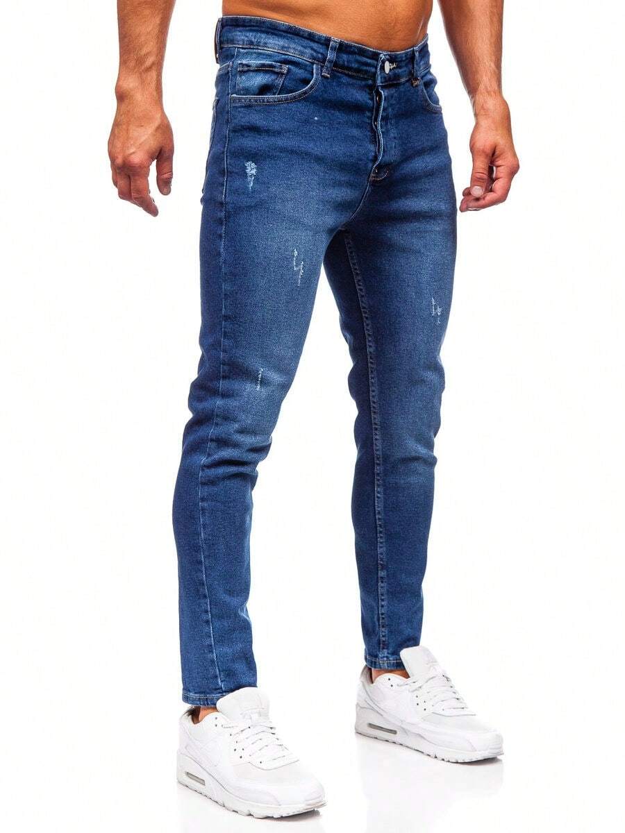 Men's Slim Fit Distressed Stretch Denim Jeans, Casual Skinny Pants - Blue - View 1
