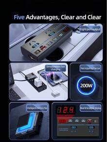 Cargador de coche multifunción de 200W, cargador de coche rápido G8/G9 USB-A Tipo-C de 7 puertos con interruptores independientes y pantalla LED - Multicolor - Ver 6