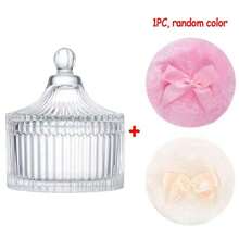 Hộp đựng mỹ phẩm bằng thủy tinh trong suốt có vân sọc kèm nắp và bông phấn mềm mại, hộp đựng mỹ phẩm và trang sức sang trọng kiểu Victoria, trang trí phòng tắm thanh lịch, hộp phấn trang trí có vân sọc, hộp đựng mỹ phẩm cổ điển, vật dụng cần thiết cho bàn trang điểm, quà tặng đựng mỹ phẩm lý tưởng cho phụ nữ, hộp đựng bông phấn. - Trong sáng - Xem 6