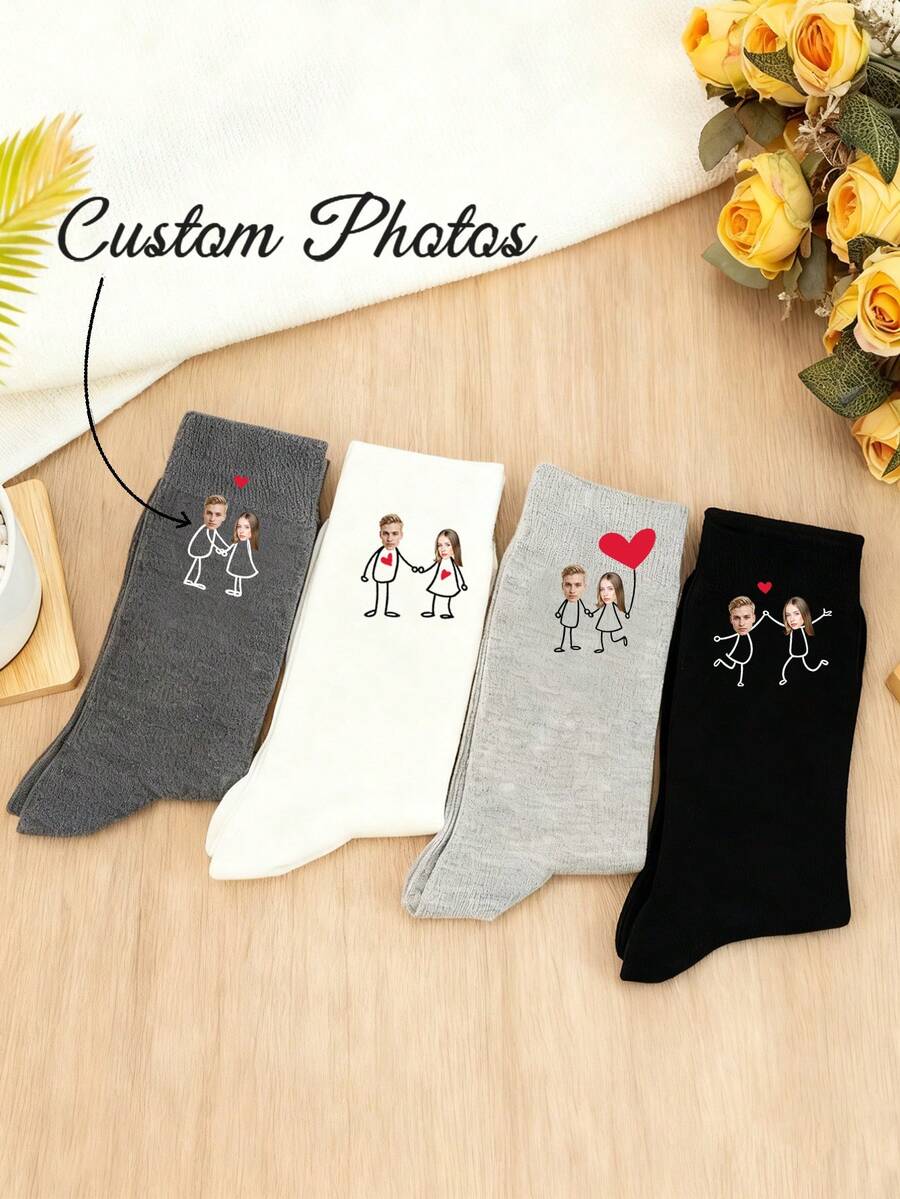 1 Par de Meias Personalizadas com Foto de Casal, Meias com Foto de Casal, Presente Divertido para Casal, Meias com Foto Impressa, Meias Personalizadas com Foto Divertida, Meias para Casal, Meias Personalizadas, Presente para Namorado, Meias para o Dia dos Namorados, Presente Ideal para Ele/Ela, Namorado, Namorada, Família, Amigos, Ela, Outono, Blusas Femininas - Multicolorido - Ver 1
