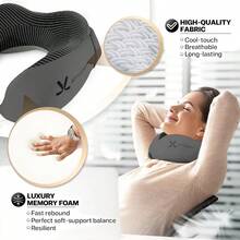 AWYYPremium Memory Foam Travel Neck Pillow With Hood And Face Cover For Privacy - Ergonomic Design For Sleeping On Plane Bus Train Office Dark Gray - DarkGrayBlack - View 2