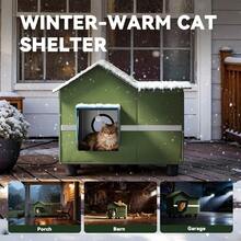 Heated Cat Shelter For Outside, Large Outdoor Cat House With Roof Window And Cozy Cushion, Weatherproof Foldable And Easy Assembly Design, Ideal For Stray And  Cats - màu xanh lá - Xem 7