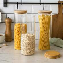 Set Of 3 Airtight Glass Storage Jars – 2050ml Large-Capacity Containers For Pasta, Rice, Oats & Cereal - Clear - View 3