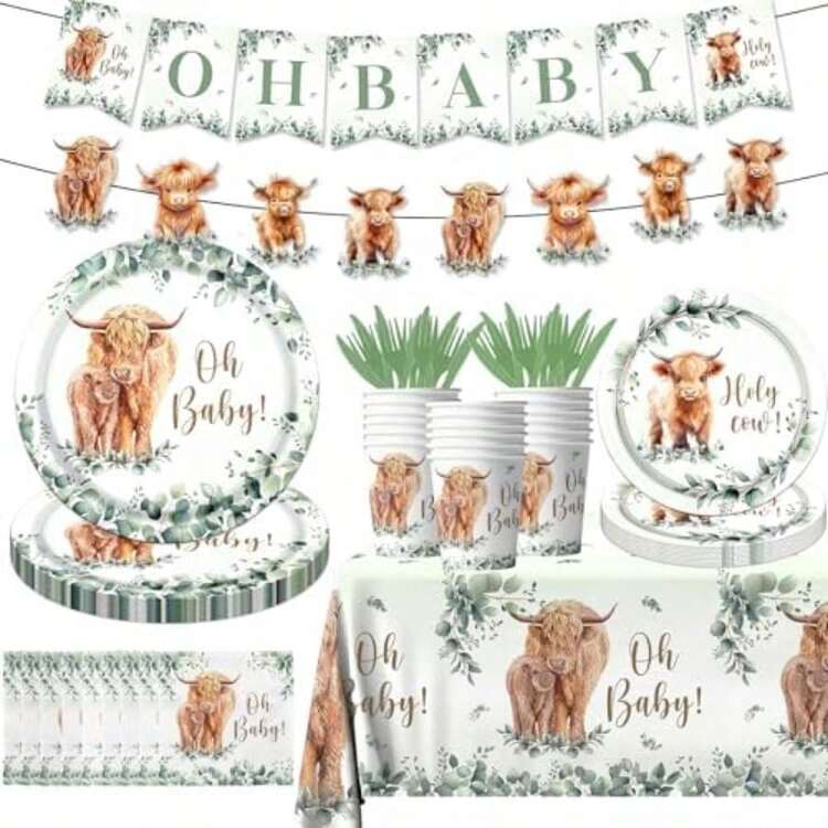 Suministros de fiesta de neón, 142 piezas de decoraciones de fiesta que dejan brillar incluyendo platos de papel desechables, tazas, manteles, decoración temática que brilla en la oscuridad para(Vaca Verde) - Multicolor - Añade 2