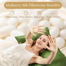 INFIIXSO Mulberry Silk Pillowcase For Hair And Skin, Silk Pillow Cases Standard Size With Hidden Zipper 20x26 Inches, Ultra Smooth And Soft Cooling Pillow Cases For Hot Sleepers(Cedar Green, 1 Pack),Standard(20inchX26inch),CedarGreen - 雪松綠 - 查看 2