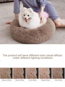 Plush Orthopedic Dog Bed, Comfortable Donut-Shaped Cuddler, Round Pet Bed, Super Soft Washable Mat For Dogs & Cats, Non-Removable Soft Cozy Pet Round Nest, Machine Washable Pet Bed - Khaki - View 5