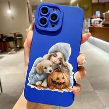 2026 nueva funda de teléfono esmerilada, funda de teléfono con diseño de calabaza de Halloween de niña y cachorro para iPhone 17 14 13 12 11 Pro Max  Galaxy S23 S22 S21 S20 Ultra protector de teléfono funda de pareja regalo para novio novia regalo de vacaciones - Blanco antiguo - Ver 4