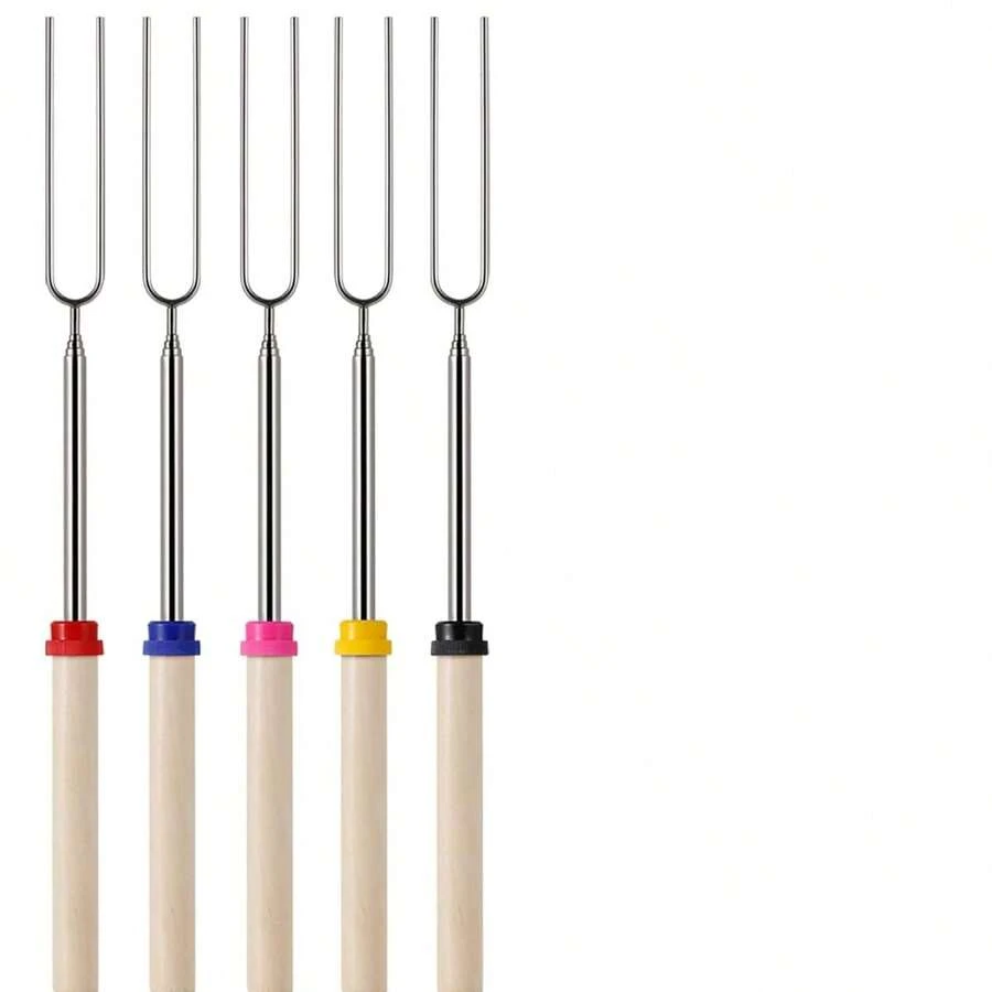5 Pack Marshmallow Roasting Sticks Smores Sticks, Telescoping 32 Inch Long, For Open Fire Pit Campfire Camping Hotdog Bonfire Grill - Silver - View 1
