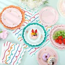 144 Pcs 48 Guests Floral Tea Party Plates And Napkins Party Supplies Vintage Scalloped Floral Paper Plates Napkins Disposable Tableware For Birthday Bridal Baby Shower Wedding Decorations - Tiệc mùa hè - Xem 4