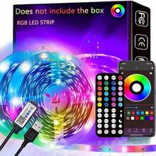 1條 RGB 智慧 LED 燈條，附 44 鍵遙控器與 App 控制，音樂同步、定時、可調光、USB 供電、LED、動態變色效果，適用於居家、派對、臥室、電競房照明 - 安裝簡單、多種顏色選擇 - 彩色 - 查看 2