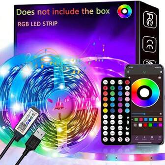 NBBUFF شريط إضاءة LED ذكي RGB قطعة واحدة، يأتي مع جهاز تحكم عن بعد 44 مفتاح وتحكم بالتطبيق، مزامنة الموسيقى، مؤقت، قابل للتعتيم، يعمل بالطاقة USB، LED، تأثيرات تغيير اللون الديناميكية، مناسب للمنزل والحفلات وشجرة عيد الميلاد والغرفة والغرفة الألعاب - سهل التركيب، جهد منخفض، خيارات لون متعددة (البطاريات غير مشمولة)