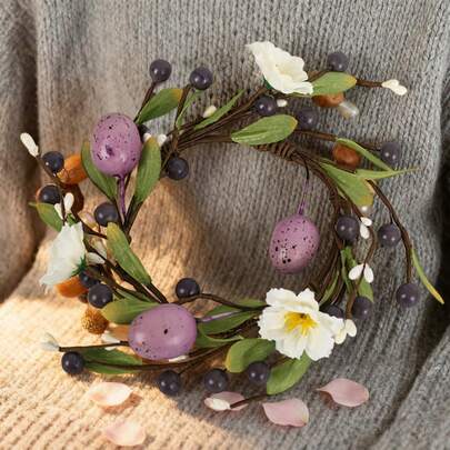 Easter Egg Candle Ring Artificial Berry Flower Wreath Table Centerpieces For Spring Holiday Party Home Decor